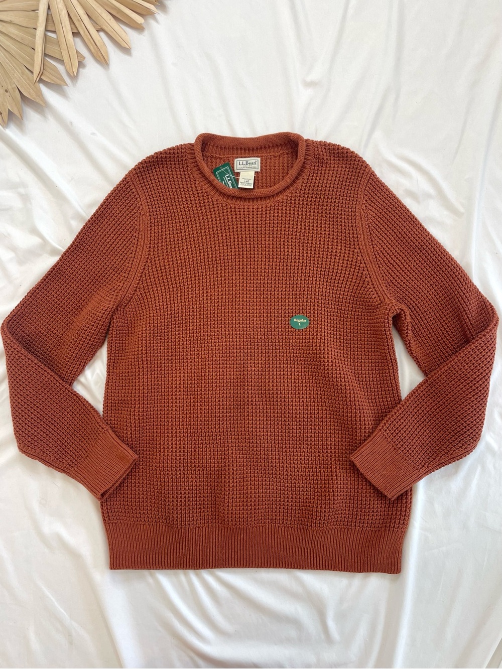L.L. Bean Organic Cotton Rollneck Rust Brown Orange Waffle Knit Sweater Large